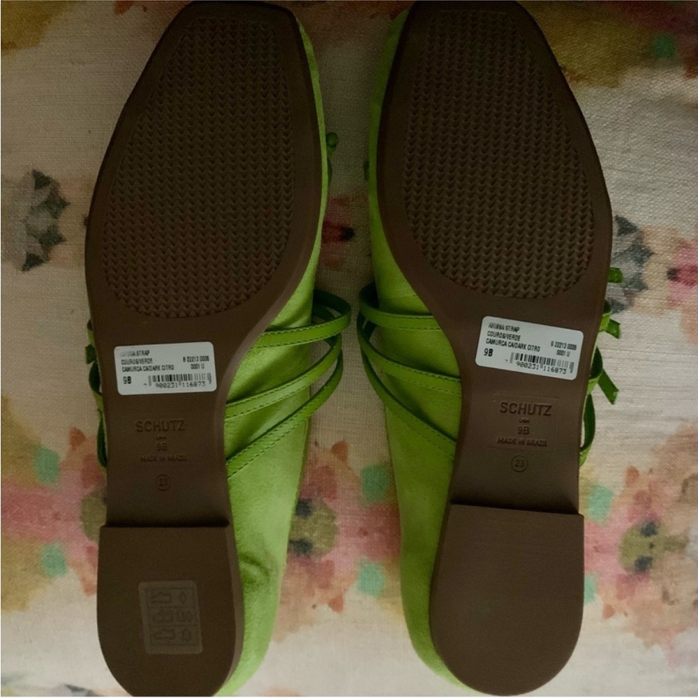 SCHUTZ Arissa ballet strap flats lime green 9B - Picture 2 of 5